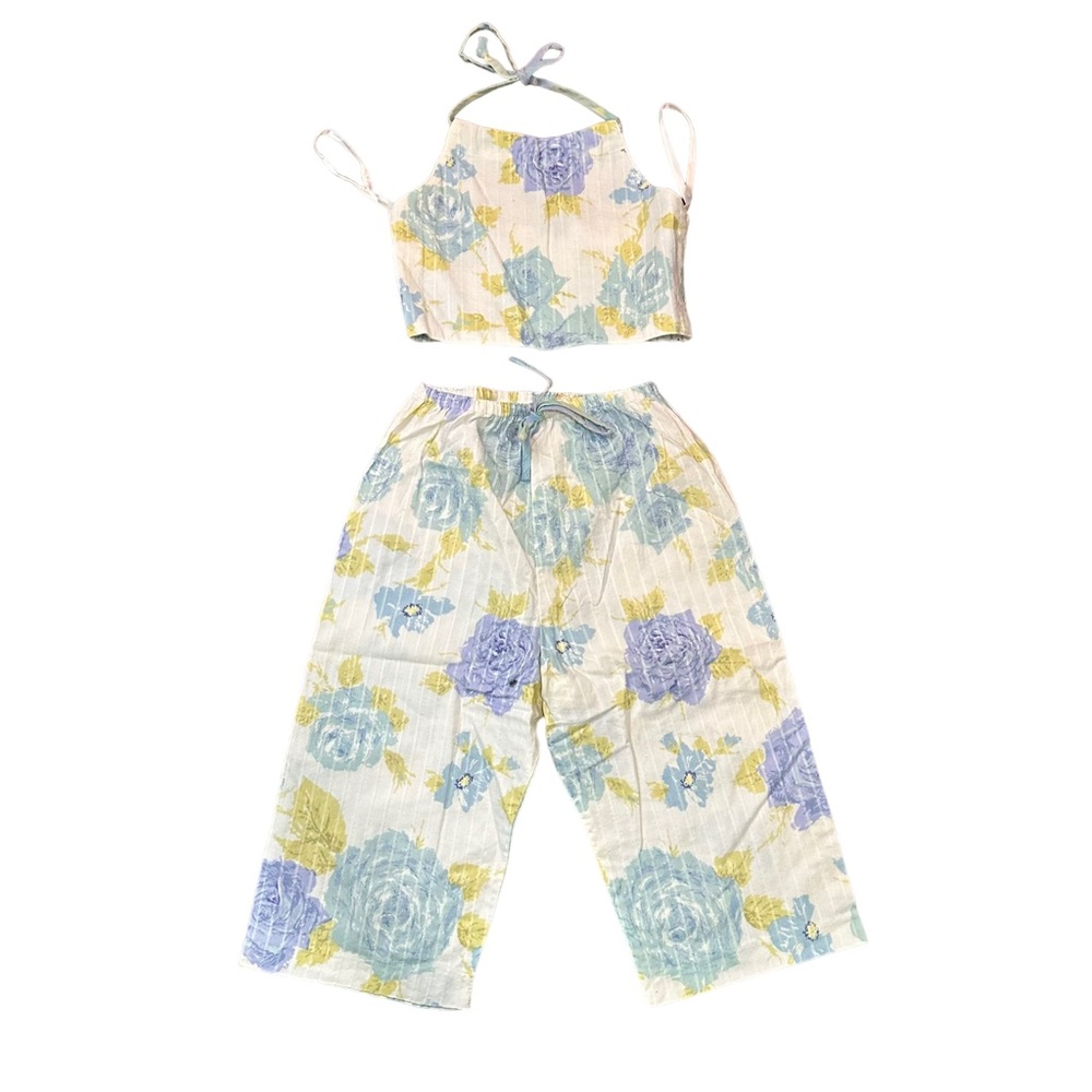 Baby Lulu girls size 5 wide leg pants with halter top 2 piece set floral pattern
